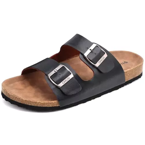 ONCAI Hausschuhe Herren Kork Pantoletten Flache Sandalen für Drinnen und Draußen