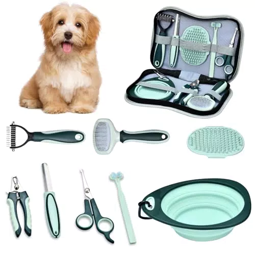 Onherm Tierpflegeset für Hunde und Katzen - Bürsten, Scheren und Zahnbürste