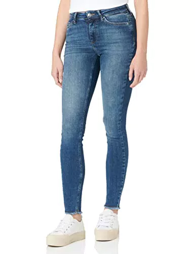 ONLY Damen Skinny Fit Ankle Jeans mit Fransen am Saum - ONLBLUSH Cropped Röhrenjeans