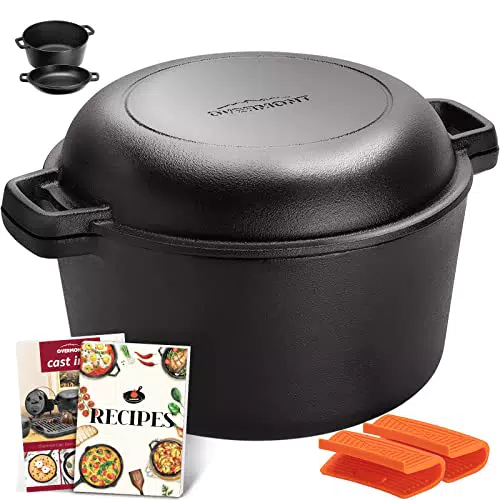 Overmont Dutch Oven – Gusseisen Topf mit Doppelfunktion für Küche und Camping