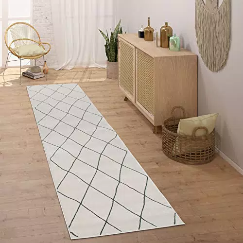 Paco Home Teppich Läufer Flur Schlafzimmer Kurzflor Modern Skandinavisch Rautenmuster