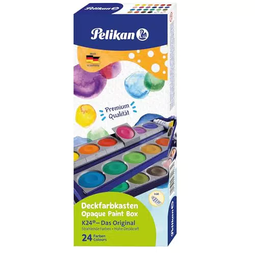 Pelikan Deckfarbkasten K24 mit 24 Qualitätsfarben und Deckweiß 7,5 ml