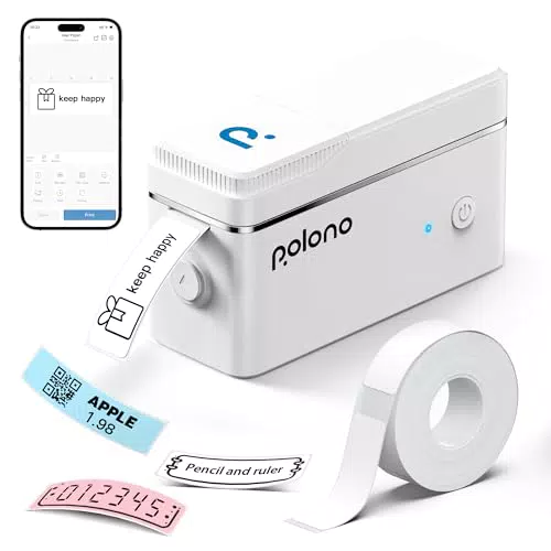 Etikettendrucker POLONO P31s Bluetooth Selbstklebendes Beschriftungsgerät - Tragbarer Mini Label Printer für iOS und Android - Zuhause und Büro