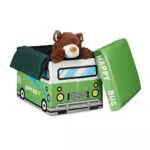 Relaxdays Faltbare Spielzeugkiste Happy Bus HBT 32 x 48 x 32 cm stabiler Kinder Sitzhocker als praktische Spielzeugbox Kunstleder mit Stauraum ca. 37 l und Deckel zum Abnehmen für Kinderzimmer