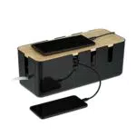 Relaxdays Kabelbox für Steckdosenleisten aus Holz und Kunststoff - Kabelversteck, 11,5x30,5x12,5 cm - Schwarz