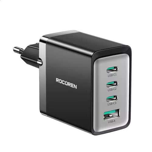 Rocoren USB C Ladegerät 65W 4-Port GaN Schnellladegerät für MacBook und iPhone