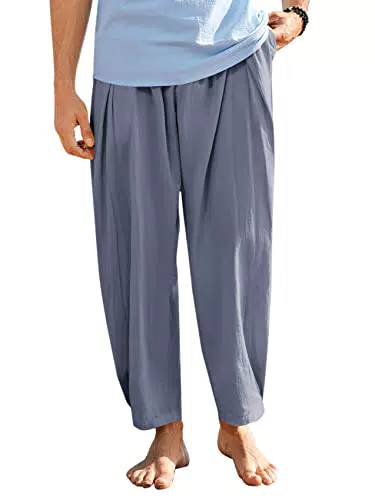 Runcati Herren Leinenhose Sommer Freizeithose Yoga Strandhose mit Taschen