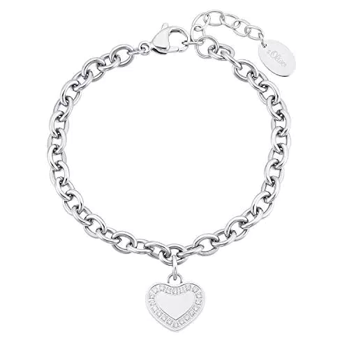s.Oliver Armband Edelstahl Damen mit Zirkonia, Herz, Modell 2031482, Geschenkbox