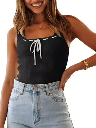 Saodimallsu Damen Tanktop Ärmelloses Slim Fit Casual Oberteil mit quadratischem Hals