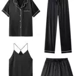 SAPJON Satin Seide Pyjama für Frauen mit Rüschen und Kerbe Kragen