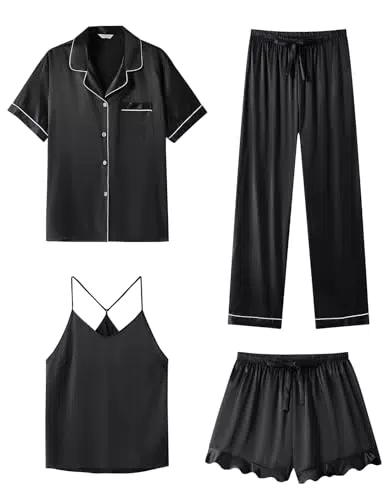 SAPJON Satin Seide Pyjama für Frauen mit Rüschen und Kerbe Kragen