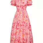Scarlet Darkness Damen Renaissance Kleid Kurzarm Gesmokt Midi Chiffon