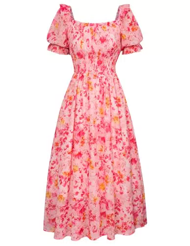 Scarlet Darkness Damen Renaissance Kleid Kurzarm Gesmokt Midi Chiffon
