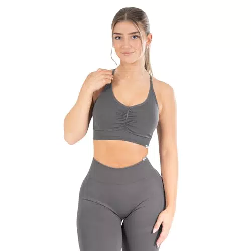 SMILODOX Damen Sport BH Solid Scrunch für Gym, Fitness und Laufen