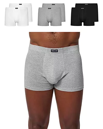 Snocks Herren Retro Boxershorts 6er - Set in den Gr. S - 4XL aus Baumwolle I Retro Unterhosen für Männer mit idealer Passform & Tragegefühl ganz ohne zwicken oder aufrollen I Schwarz/Grau/Weiß