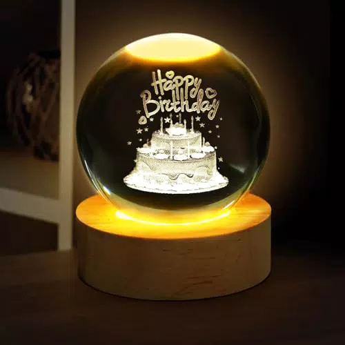 Starnearby 3D Kristallkugel Nachtlicht mit Holzsockel – Perfekte Geschenke für Frauen