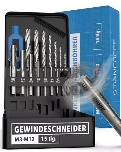 STONE REEF Gewindeschneider Set HSS-G für M3 bis M12 mit Kernlochbohrer