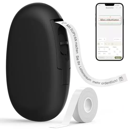SUPVAN Katasymbol Etikettendrucker, Mini Bluetooth E10 Selbstklebendes Etikettiergerät - Tragbarer Labeldrucker Mini Label Printer mit iOS Android