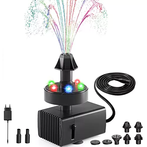 SZMP Springbrunnen mit verstellbarem Vogelbad und bunten LED für den Garten
