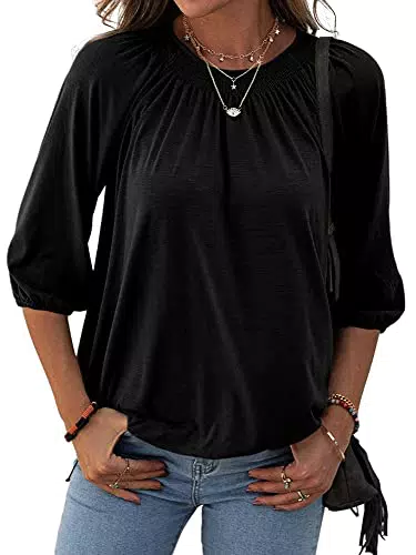 Tankaneo Damen Rundhalsausschnitt T-Shirt aus Baumwolle mit 3/4-Ärmeln