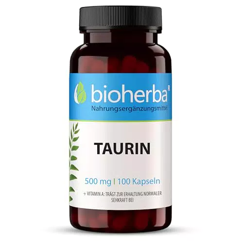 BIOHERBA Taurin Kapseln 500 mg mit Vitamin A – Pre Workout Booster ohne Koffein