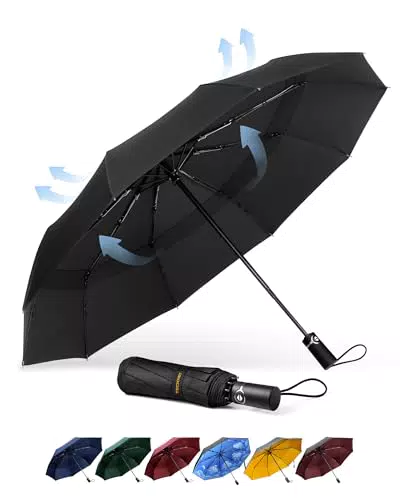 TECKNET Sturmfester Regenschirm, Automatischer Faltbarer Taschenschirm für Reisen