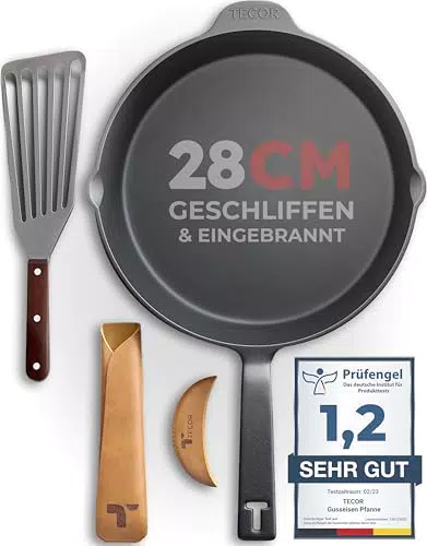 TECOR Gusseisenpfanne Induktion mit Zubehör – Hochwertige Bratpfanne aus Gusseisen
