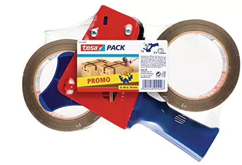 TESA 57455 Klebebandrollen Set mit Handabroller, 50 mm x 66 m