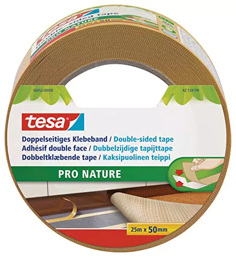 tesa Doppelseitiges Klebeband PRO NATURE – Stark und vielseitig für Böden und Basteln