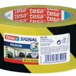 tesa Signal Markierungsklebeband PREMIUM - selbstklebendes Warnband zur permanenten Markierung und Kennzeichnung von Gefahrenzonen - aus robustem PVC - 66 m x 50 mm - Schwarz / Gelb