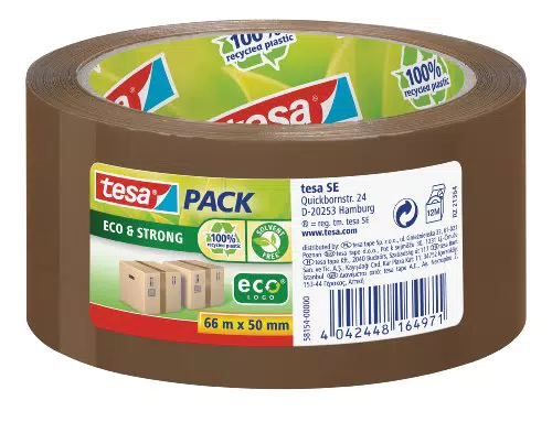 tesapack Eco & Strong - Umweltschonendes Paketband aus 100 % recyceltem Kunststoff
