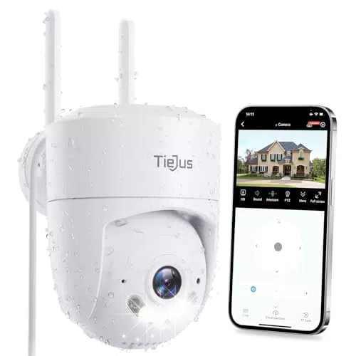 TIEJUS Überwachungskamera Außen 360° PTZ, WLAN, Nachtsicht, IP66, KI-Erkennung