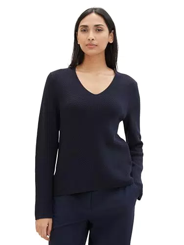 TOM TAILOR Damen Basic-Strickpullover mit V-Ausschnitt