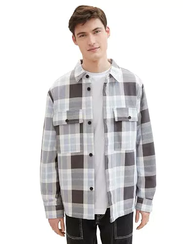 Tom Tailor Denim Herren Overshirt Jacke mit Karo-Muster aus Baumwolle