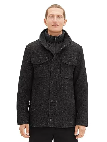 TOM TAILOR Herren Wollmantel mit integrierter Innenjacke