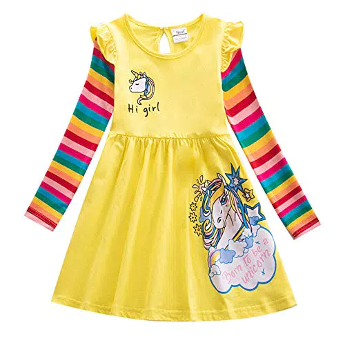 TSWRK Prinzessinkleid Mädchen A-Linie mit Einhorn Print für 3-7 Jahre