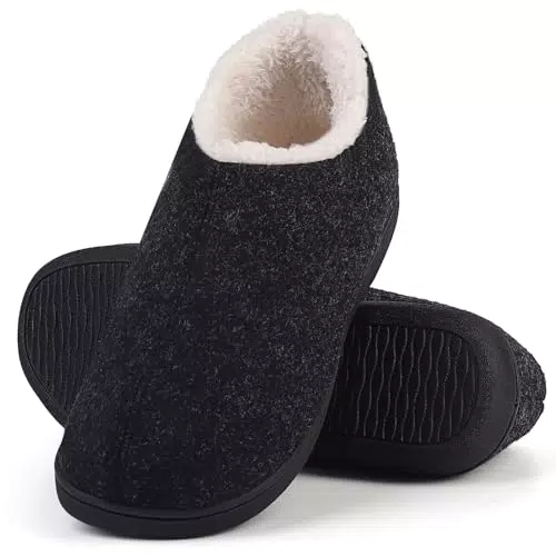 Uniuni Hausschuhe Herren Winter Warme Pantoffeln Memory Foam Rutschfeste Plüsch Hüttenschuhe Damen Bequeme Weiche Filzpantoffeln für Indoor Outdoor Schwarz 42/43