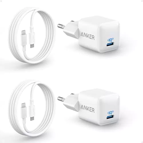 Anker 511 USB C Ladegerät 20W mit PIQ 3.0 und 2 USB C Kabel für iPhone 15/iPad Pro