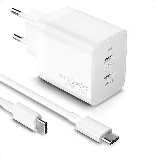GOLDNEXT USB C Ladegerät 47W Dual USB C Netzteil PD Schnellladegerät für MacBook, iPhone, Samsung Galaxy