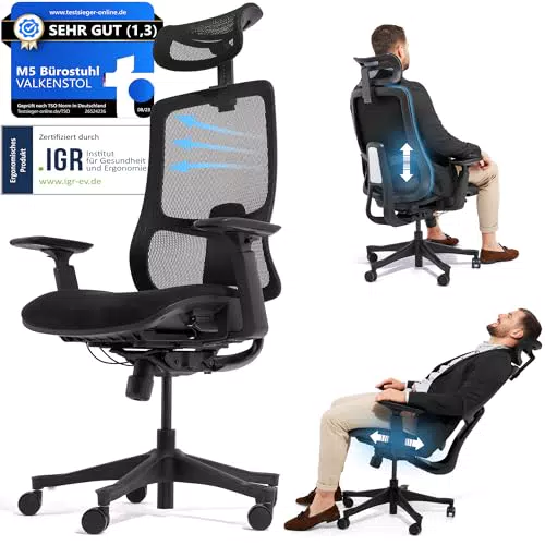 Valkenstol M5 Ergonomischer Bürostuhl mit höhenverstellbarer Rückenlehne