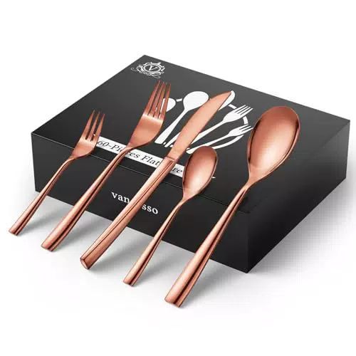vancasso Besteck Set 12 Personen, 48 Stück Rose Gold Besteckset