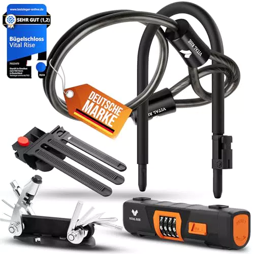 Vital Rise® Fahrradschloss mit Zahlencode und kompaktem Multitool für E-Bikes und MTB
