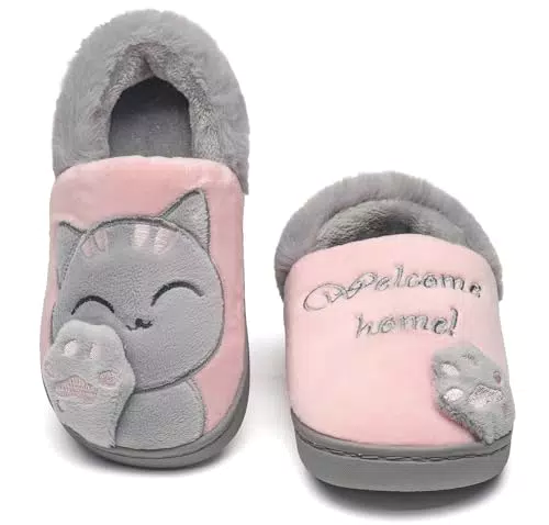 Vunavueya Mädchen Winter Hausschuhe Plüsch Pantoffeln Kinder Slipper
