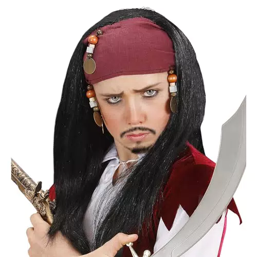 WIDMANN Milano Kinderperücke Pirat mit Bandana und Perlen für Karneval