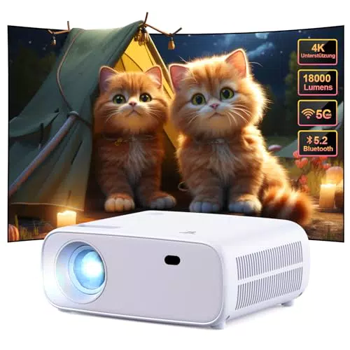 Wielio 4K Beamer, Full HD Projektor mit 5G WiFi und Bluetooth, 18000 Lumens