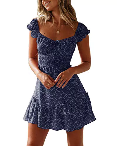 Ybenlover Damen Vintage Blumen Sommerkleid High Waist Volant Minikleid