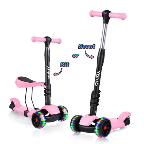 Yoleo 3-in-1 Kinderscooter mit abnehmbarem Sitz und LED-Rädern