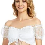 AMZHOTER Dirndlbluse Damen Trachtenbluse Spitze Schulterfrei für Oktoberfest