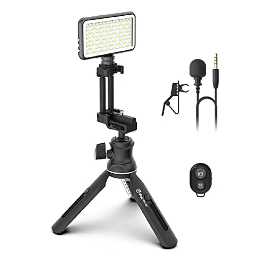 DigiPower Vlogging Kit mit LED Videoleuchte und Lavalier Mikrofon für Smartphones und Kameras