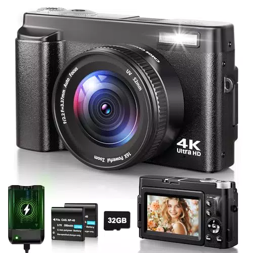 Digitalkamera 4K mit 48MP und 16x Autofokus – Kompakte Vlog Kamera für Anfänger